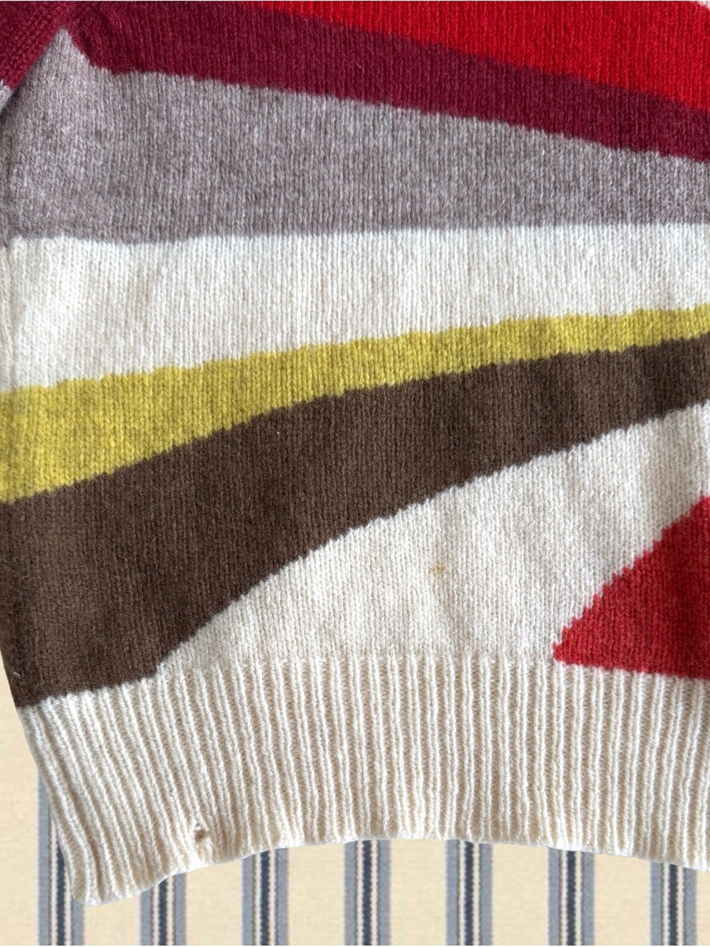 J. Crew Cream Crewneck Sweater with Red, Maroon, Yellow & Brown Stripes - Picture 5 of 7